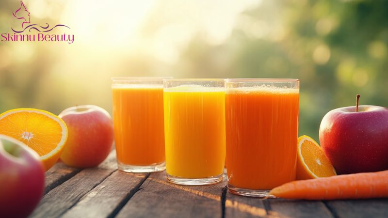 uống nước ép giàu vitamin lại vào buổi sáng giúp đẹp da