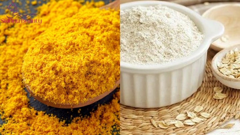 bột nghệ và yến mạch làm trắng da