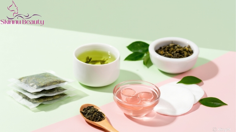 cách làm trắng da mặt bằng nước hoa hồng và trà xanh
