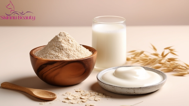 yến mạch và sữa tươi làm trắng da mặt