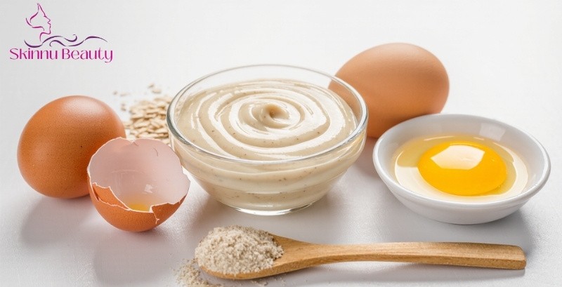 mặt nạ lòng trắng trứng gà và bột yến mạch